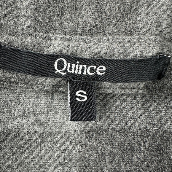 Quince Womens Small Gray Charcoal Plaid Stretch Sweater Fleece Button Down Shirt - Picture 4 of 11